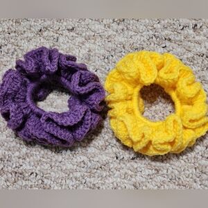 Crochet Purple and Yellow Scrunchies for Thick Hair